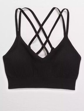 Aerie Seamless Black Strappy Crisscross Padded Bralette Size XS